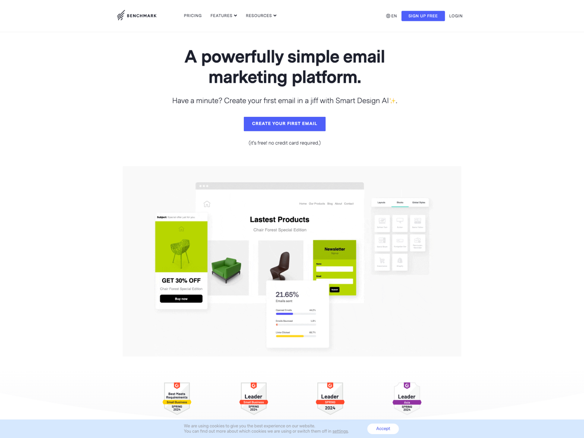 Benchmark Email website screenshot