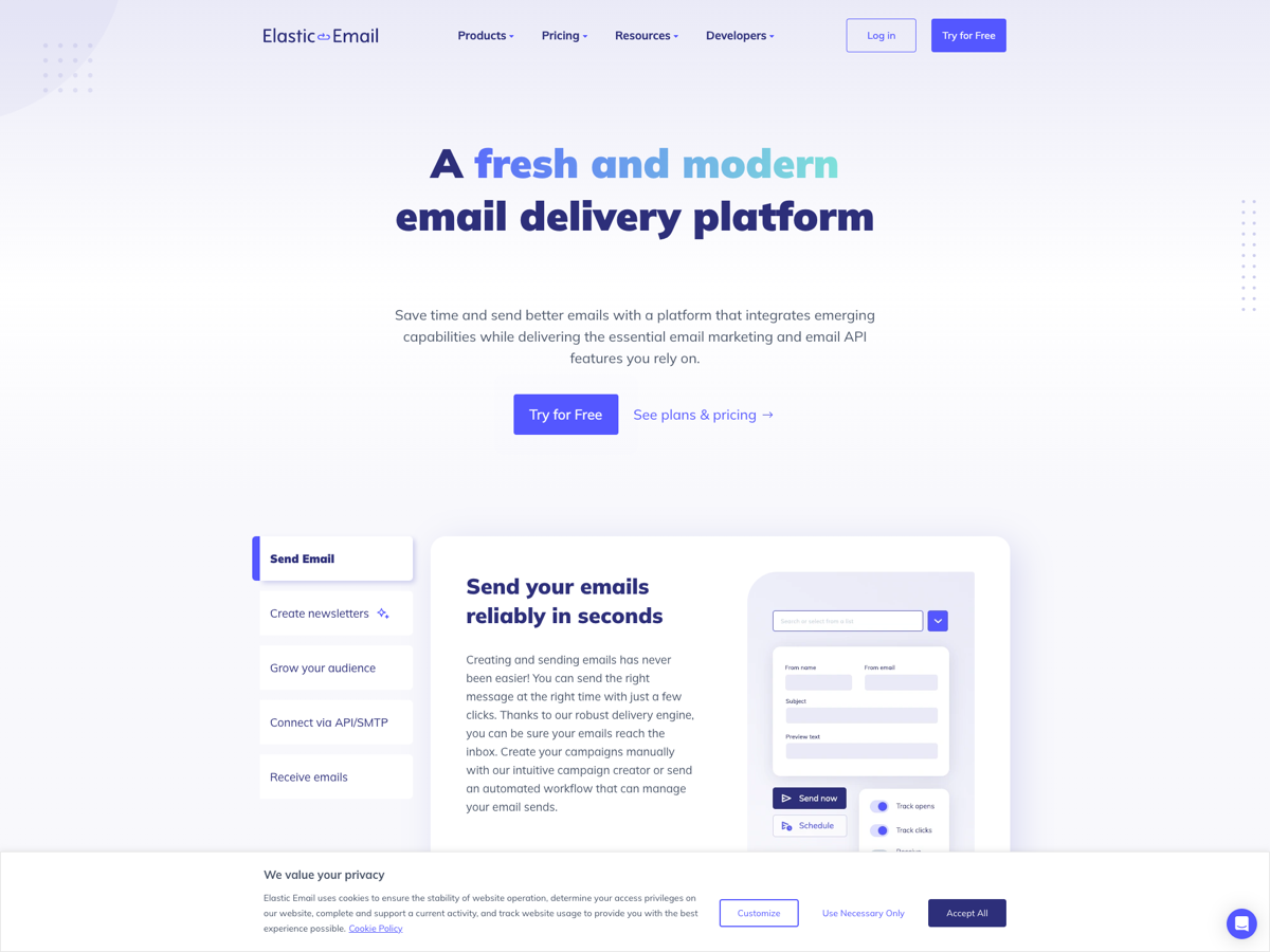 Elastic Email website screenshot