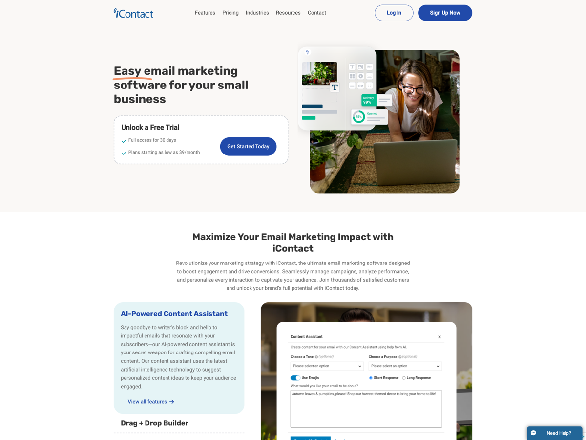 iContact website screenshot