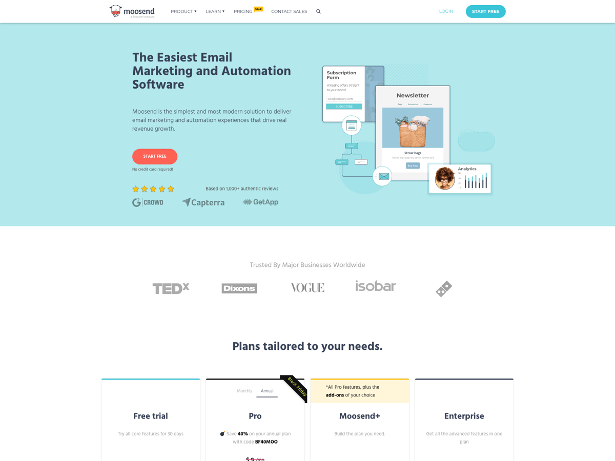 Moosend website screenshot