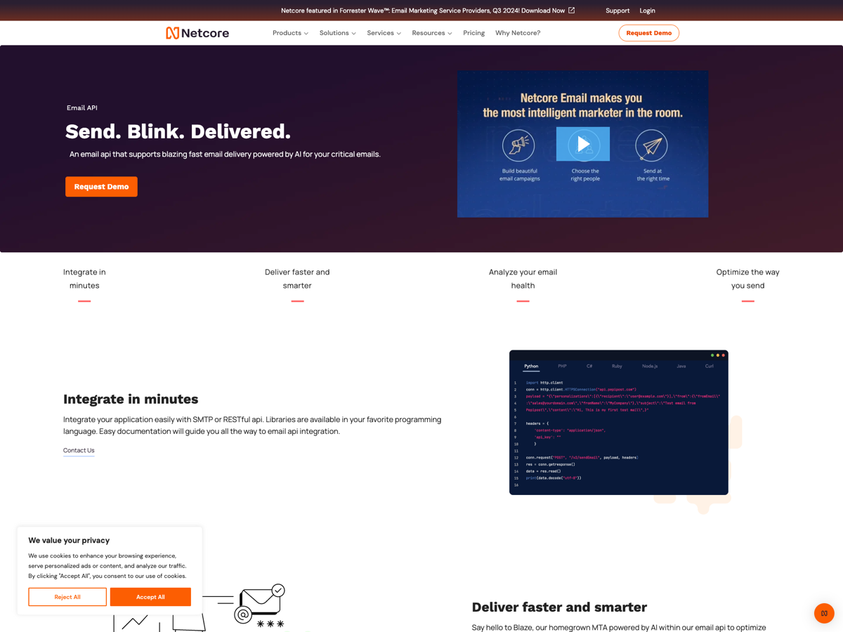 Pepipost (Netcore Email API) website screenshot