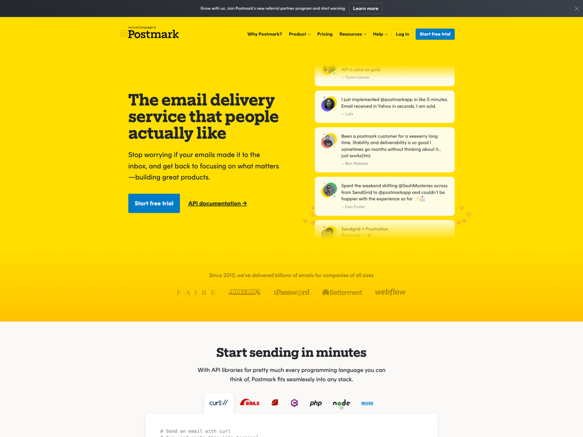 Postmark website screenshot