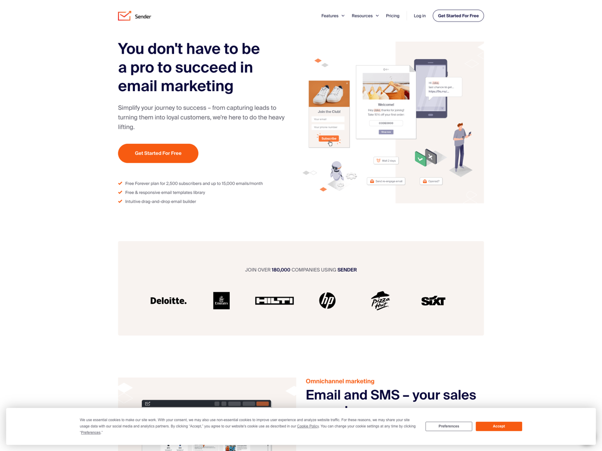 Sender website screenshot