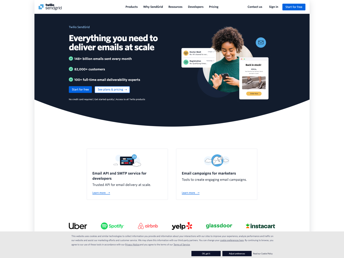 Twilio SendGrid website screenshot