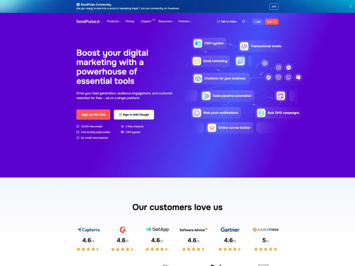 SendPulse website screenshot